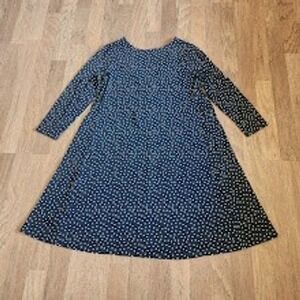Loft Outlet Black Small Polka Dot A-Line Swing Dress 3/4 Sleeve V-Back 510
